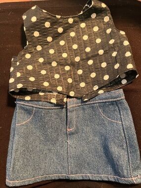 Doll Polka Dot Top with Denim Skirt Set 18” doll clothes